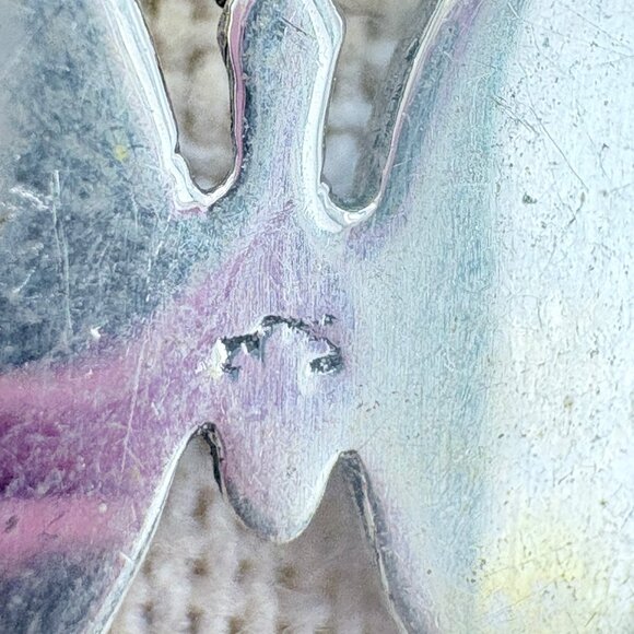 VTG Sterling Silver 925 Abalone Butterfly Pendant Necklace Size 18" Adjustable - Picture 7 of 14